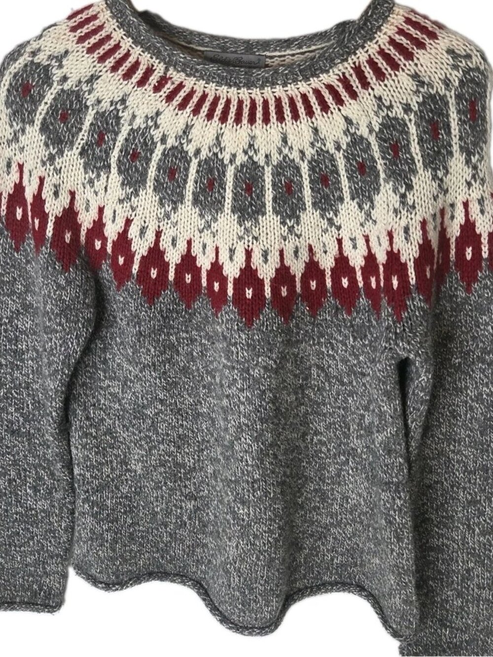 Eddie Bauer Womens Size Small Fair Aisle Grey Nordic Sweater Wool Blend Vintage